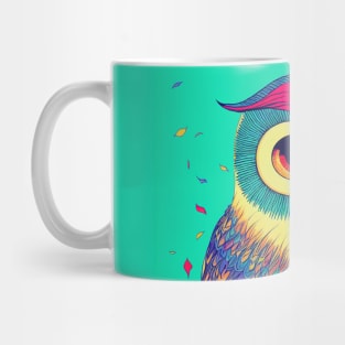 Colorful Owl Portrait Illustration - Bright Vibrant Colors Bohemian Style Feathers Psychedelic Bird Animal Rainbow Colored Art Mug